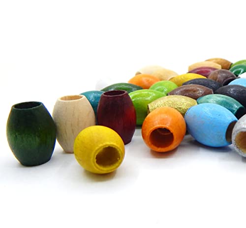 Perlin Wooden Beads Pack of 50, 16 x 12 mm, Oval, Large Hole, Natural Brown and Mixed Colors, Craft and Jewellery Beads - Image 2