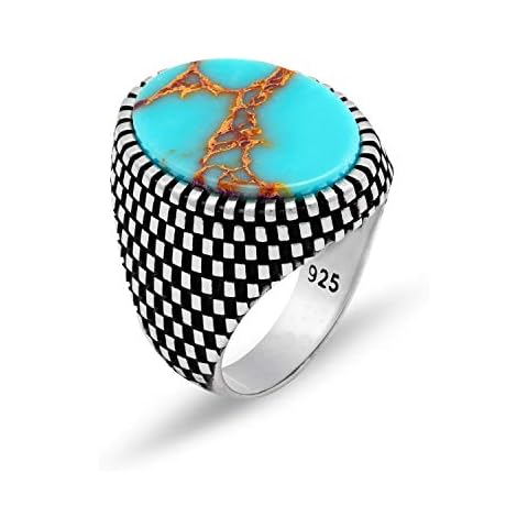 Chicotta Men's 925 Sterling Silver Statement Ring with Antique Turquoise Stone (12) Cover