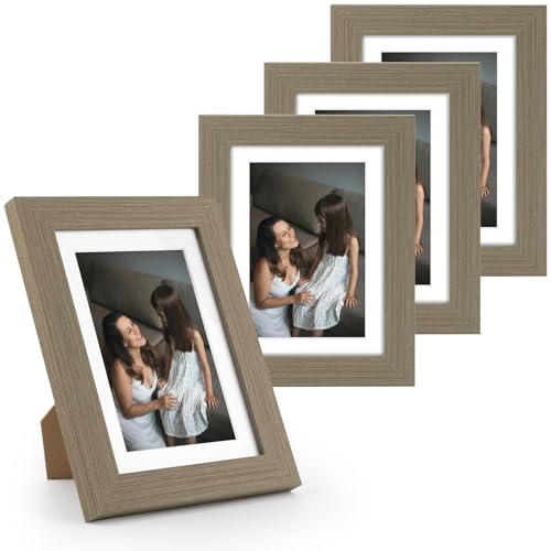 Golden State Art 5x7 Picture Frame Set of 4, Display 4x6 Photo, Dark Oak