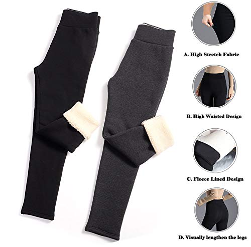 Winter Sherpa Fleece Lined Leggings for Women,High Waist Stretchy Thick Cashmere Leggings Plush Warm Thermal Pants (M, Black) by SIAEAMRG - Used condition - US$11.99
