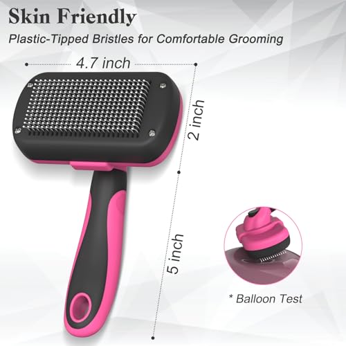 Image of Dipoo Self Cleaning Shedding Brush, Skin Friendly Grooming Tool for Dogs, Cats, Puppies, Deshedding and Hair Removal for Long and Short Haired Pets, Black (Pink)