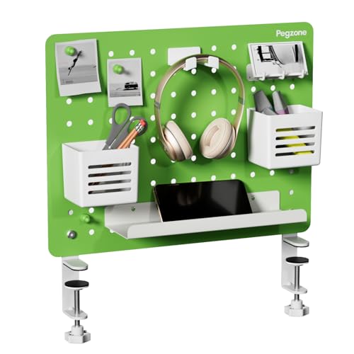 PEGZONE Clamp on Desk Pegboard, 20.4" x 16.5", with 15 Accessories, Black
