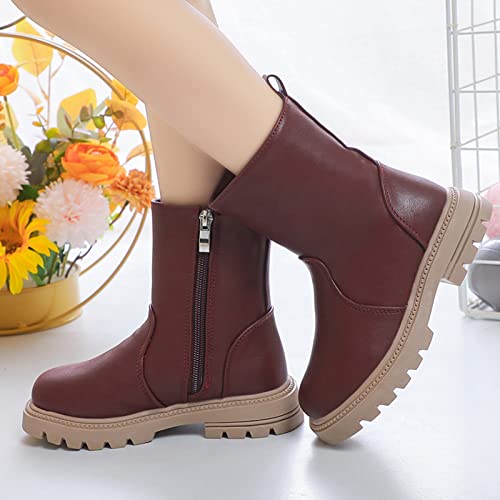 Girls Scrub Booties Shoes Waterproof Leather Ankle Boots Non Slip Breathable Nude Toddler Girl Winter Snow Boots (A, 5-5.5 Years Little Child)2