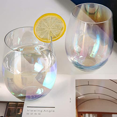 Rainbow Wine Glasses Stemless Goblet Beverage Cups - 18Oz, Set Of 4, Ideal For Cocktails & Scotch, Perfect For Homes & Bars, Christmas Gifts Iridescent Wine Glasses Colorful Stemless Wine Cups #TOP2