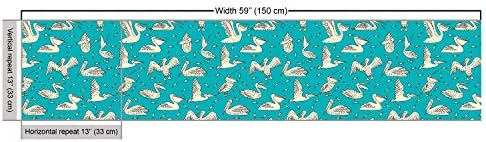 Lunarable Pelican Fabric by The Yard, Aquatic Nature Theme Birds and Little Fish on Ocean Inspired Background, Decorative Fabric for Upholstery and Home Accents, 1 Yard, Black Cream - 2
