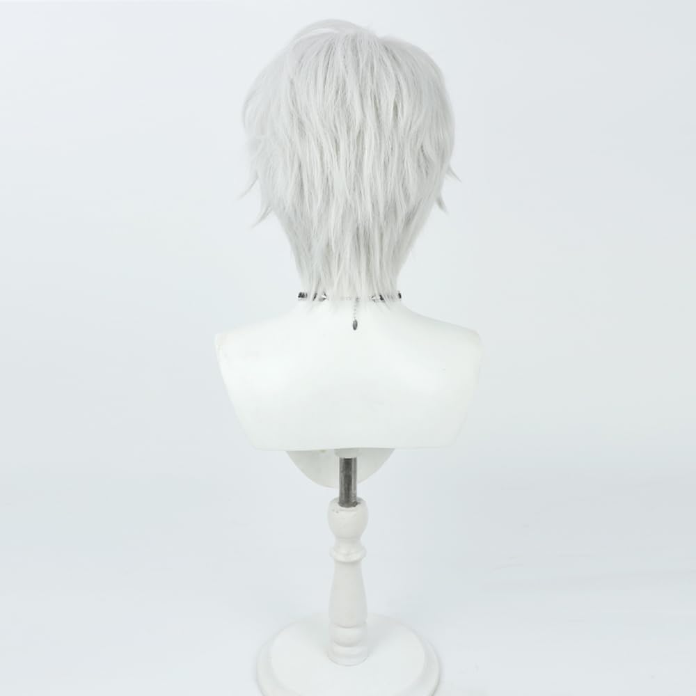 Kevin Kaslana Cosplay Wig Men Silver Short Straight Wig Hair Role Play Halloween Christmas Costume Comic Convention Heat Resistant Synthetic Wigs+Wig Cap