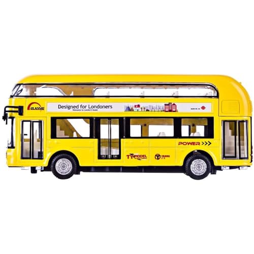 Image of DEOXY Double Decker Bus Diecast Metal London Bus Open Door Light & Music Model Pull Back Toys for Boy Kids (6008 Yellow)