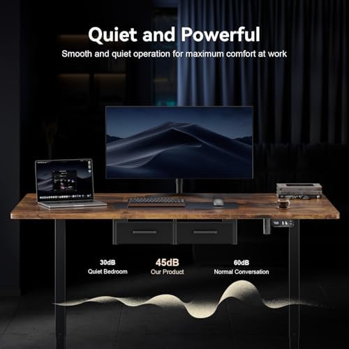 HLDIRECT Electric Standing Desk, 70x31 Inch Height Adjustable Desk with Power Outlets Ergonomic Sit Stand Desk with Drawers Computer Desk with Memory Presets for Home Office Workstation, Brown — view 7