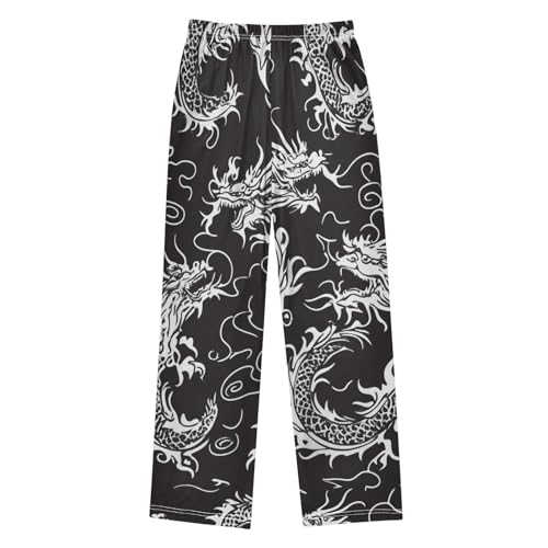 Chinese Dragon Retro Print Boys Long Pants Soft Trousers Elastic Waist Kids Lounge Bottoms with Pockets S-XL2