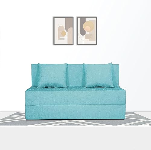 Image of Adorn India Easy 2 Seater Sofa Cum Bed (Alyn Pattern) Size 4' X 6' Ft (Aqua Blue Color) (1 Year Warranty)