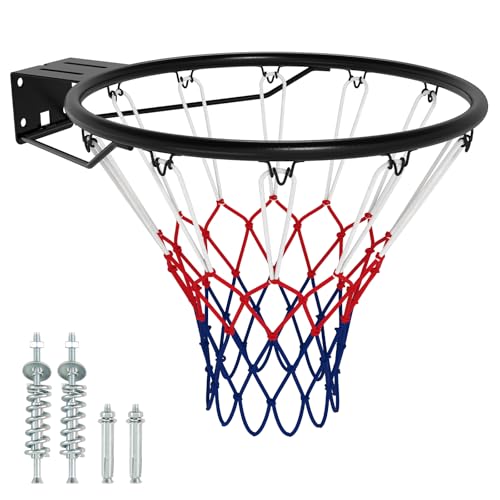 GYMAX Basketball Rim 15/18 inch Basketball Rim Replacement with All-Weather Net Basketball Hoop Replacement Rim Outdoor/Indoor for Wall Door Mounted (Black-Upgraded 18)