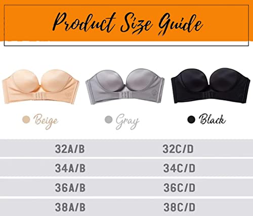 Liftamour Push-Up Bra, Strapless Pushup Bras, Front Buckle Lift Bra, Wireless Anti-Slip Invisible Bras (Black+Grey+Pink,34A/B) #TOP6