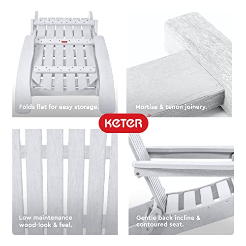 Keter Willoughby Folding Adirondack Chair With Weatherproof Finish, Outdoor Furniture For Entertaining By The Pool, Patio, And Fire Pit, Easy Assembly For Sturdy And Steady Outdoor Seating, White #TOP4