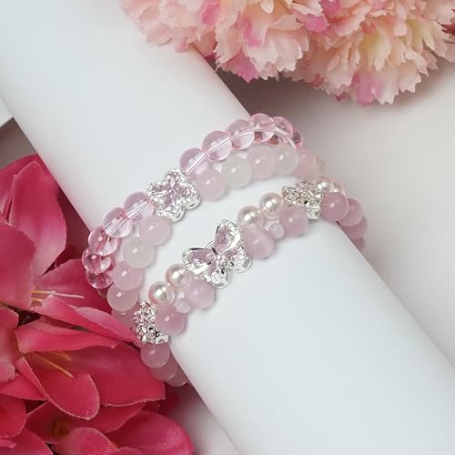 Abhtpty 2PCS Bracelet for Women, Handmade Beaded Bracelet Cubic Zirconia Violet Stretch Adjustable Heart Slider Bracelet Elegant Jewelry Gift Summer Birthday Gift — view 6