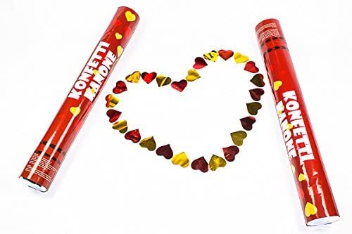 100 x Konfetti Kanone Rote und Goldene Herzen 40cm Konfettishooter Party Popper Konfetti Bombe STUWU
