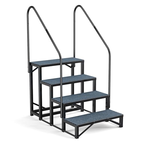 RV Steps Spa Steps with Handrail -4 Step Hot Tub Steps Trailer Steps Mobile Home Stairs for 5th Wheel RV, Trailer, Hot Tub, Pool, Porch with Non-Slip Mats by Fumingpal - Used condition - US$124.38