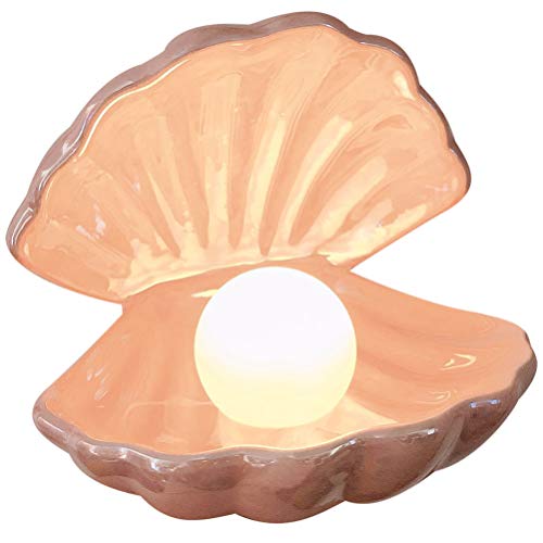 IMIKEYA Shell Pearl Light, LED Ceramic Pearl in Shell Night Light Desktop Portable Ocean-Inspired Seashell Lamp for Bedroom Home Decor, Pink by IMIKEYA - Used condition - US$24.30