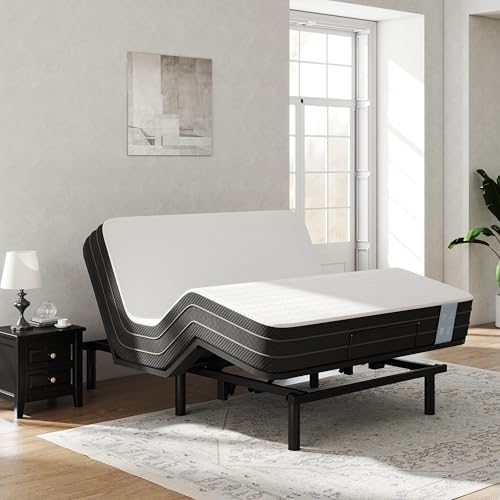 FLEXISPOT Queen Size Adjustable Bed Frame Base with 10 Inch Gel Memory Foam Mattress, Simultaneous Head & Foot Incline, Viscose from Bamboo, Medium Firm, Certi-PUR & Oeko-TEX Certified.