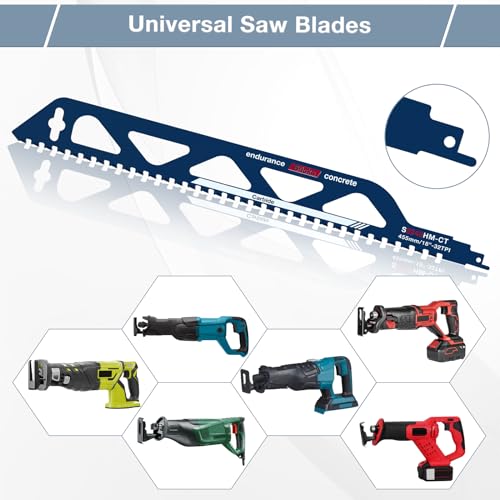 Säbelsägeblätter, Sägeblätter Säbelsäge, Säbelsägeblatt Hartmetall, Säbelsägeblatt Stein, für Porenbeton, holz, metall, Ziegel, Beton, Kompatibel mit Einhell, Bosch, Makita, Dewalt, 455mm