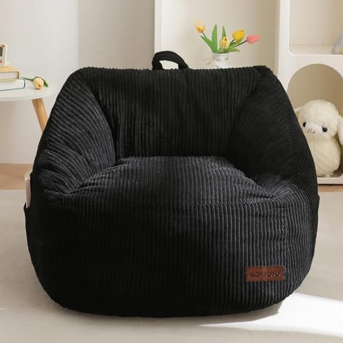 MAXYOYO Silla Puf para Niños, Sofá Puf con Asa, Silla Cómoda para Niños Pequeños para Niños y Niñas, Silla de Sofá Decorativa con Bolsillo para Juegos, Lectura y Relajación, Negro