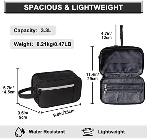 Mens Wash Bag, VASCHY Water Resistant Hanging Toiletry Bag for Women Foldable Travel Bathroom Kit Shaving Bag Makeup Organizer with Separated Wet Dry Compartment for Gym Trip Camping(Black)