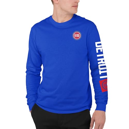 Junk Food NBA - Detroit Pistons - Vertical Logo - Officially Licensed Adult Long Sleeve Fan Tee for Men and Women Royal Blue