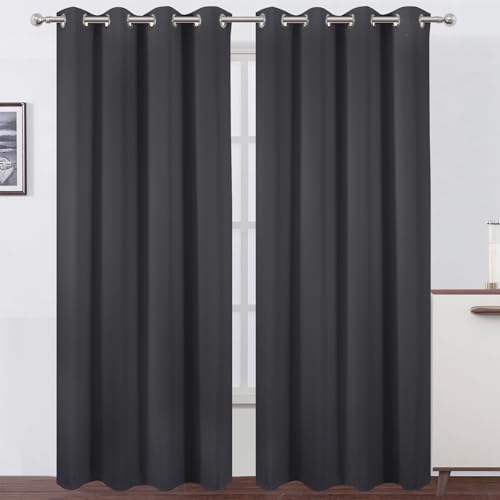 Image of LEMOMO Dark Grey Thermal Blackout Curtains /52 x 95 Inch /Set of 2 Panels Room Darkening Curtains for Bedroom