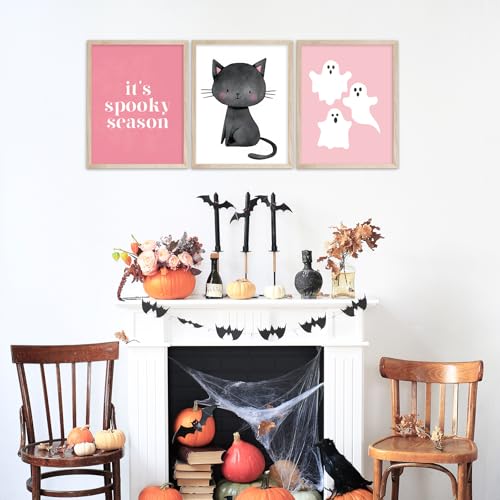 Arte de pared rosa de Halloween JarThenaAMCS de 12 piezas para decorar salas sin oscuridad 3
