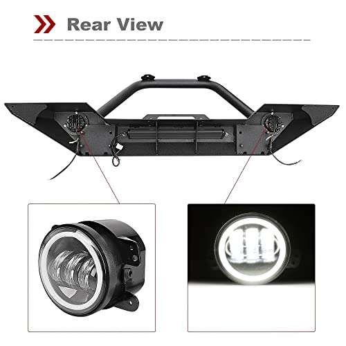 Ledkingdomus Rock Crawler Front Bumper Compatible With 07-18 Jeep Wrangler Jk And Jk Unlimited, Built-In 90W Led Light Bar W/ 2X 60W Fog Light, Wiring Harness, Winch Plate And D-Rings Textured Black #TOP6