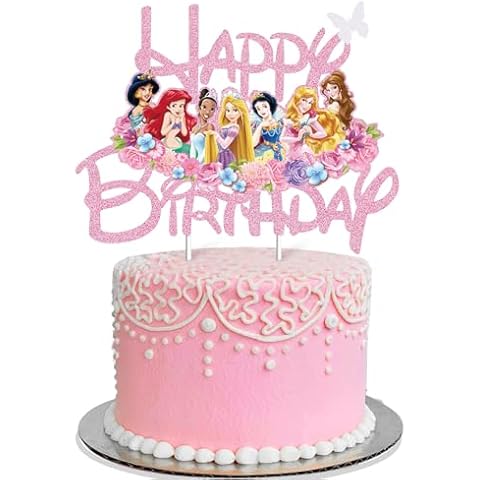 Princess Cake Toppers For Girls, Pink Glitter Princess Cake Decorations Castle Party Decorations Theme Birthday Party Suppliers For Girls Princess Birthday Cake Decorations(Doubled-Sided) Cover