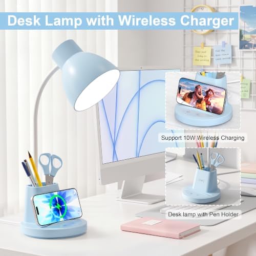 Sailstar 10W Wireless Charging LED Desk Lamp with Pen Holder, CRI 95, Blue - 1