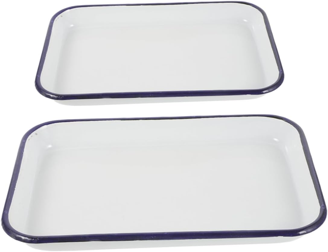 BESPORTBLE 2pcs Rectangular Non-stick Enamel Baking Tray - Dishwasher Safe Roasting Pan for Kitchen Restaurant Use