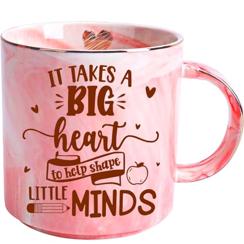 Teacher Appreciation Gifts, Gifts for Teachers Women Men, Best Teacher Gift, Unique Thank You Teachers Gift Mothers Day Christmas from Students - Funny Ceramic Pink Marble Coffee Mug 12 oz