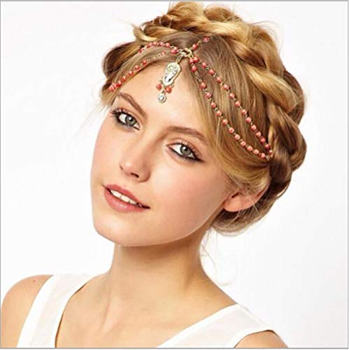 Chargances Fashion Women Gold Headband With Red Beads Boho Gold Headband Head Chain For Wedding Prom Halloween Festival Weeding Hair Accessory Boho Delicate Beads Jewelry Gift For Women And Girls #TOP5