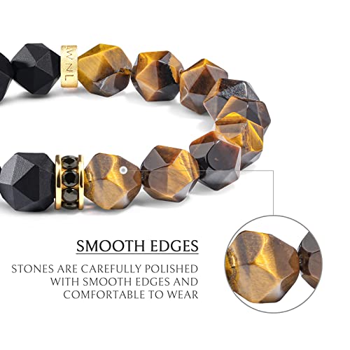 Awnl Men's 10Mm Beaded Bracelet For Men With Brown Tiger Eye And Black Onyx Bracelet Energy Healing Double Protection Chakra Bracelet With Lucky Wheel Charms #TOP3