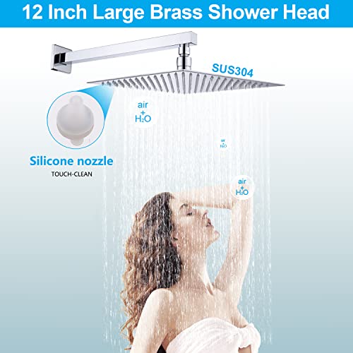 Zygolvq Chrome Shower System With Body Jets-12" Wall-Mounted Rainfall Square Head With Handheld, Can Use All Functions At A Time #TOP2