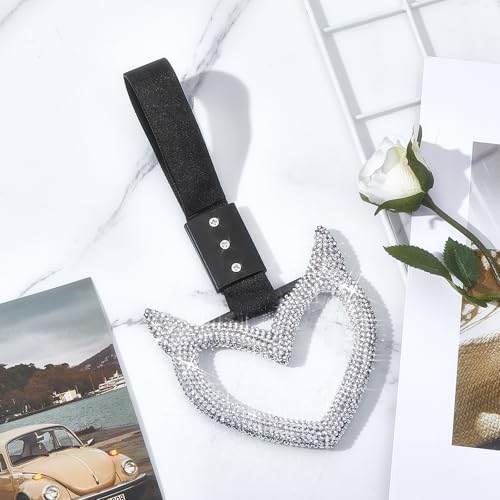 Image of Fabbay Bling Car Accessories Bling Heart Handle Ring Car Accessory for Women Heart Hand Strap Drift Charm Rear Bumper Warning Ring Decor for auto Bus Interior Exterior Decoration(White,Devil Style)