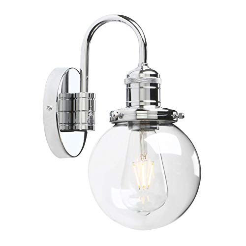 Yosoan Lighting Modern Vintage Industrial Globe Sconce Wall Light Fitting with 5.9” Clear Glass Lampshade, for Office Home Kitchen Living Room Bedroom Loft Bar (Chrome)