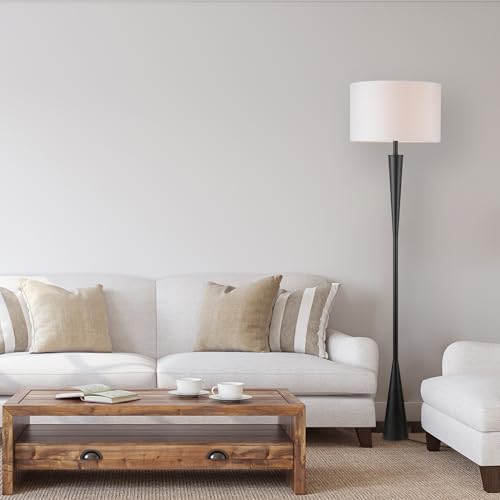 Globe Electric 67224 70" Floor Lamp, Matte Black Finish, White Fabric Shade, Modern Tapered Frame, E26 Base, Contemporary Living Room and Bedroom Lighting by Globe Electric - Image 2