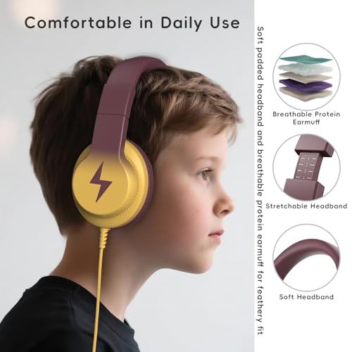 Image of Candy Bila Kids Headphones, Wired Headphones for Kids Over Ear with Microphone, 85 /94dB Volume Headphone for Girls Boys, Foldable Headphone for Learning, Gradient Brown and Yellow