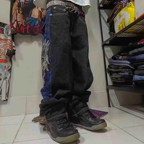 Men's Hip Hop Retro Embroidered Jeans Street Hip Hop Y2K Gothic Straight Loose Wide Leg Pants4