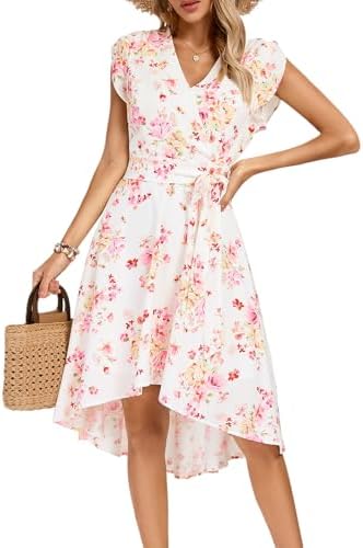 JASAMBAC Women's Floral High Low Dress for Wedding Guest Flowy Bo...