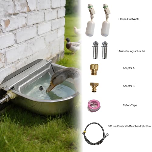 Viehtränke Edelstahl Mit Geflochtenem Schlauch Und Befestigungsbolzen Schwimmer-Tränkebecken FüR TräNkebecken FüR Rinder Schafe Hunde Und Pferde (Without Drainage Hole)