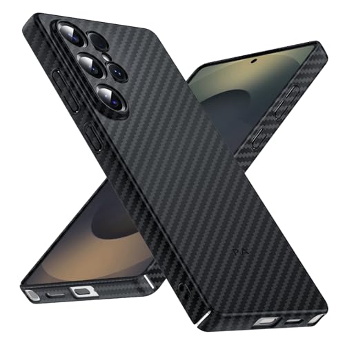 Phoneaura Compatible con Samsung Galaxy S24 Ultra Carbon óptica compatible con MAGSAFE I Funda ultrafina resistente a los arañazos, cristal protector e imán [diseño plano + óptica de carbono + 2
