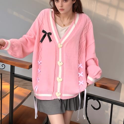 Image of Chevara Women's Cute Sweet Cardigan Sweater Kawaii School Uniform Button Long Sleeve V-Neck Knitted Outerwear