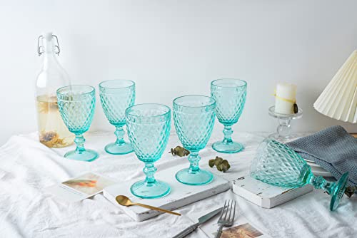 Nilor Colored Glass Goblet Vintage With Set Of 6 Diamond Design Pressed Pattern, Party Glasses, Drinking Glass, Wine Glass, Wedding Goblet 12 Ounce (Lemon Green)… #TOP3