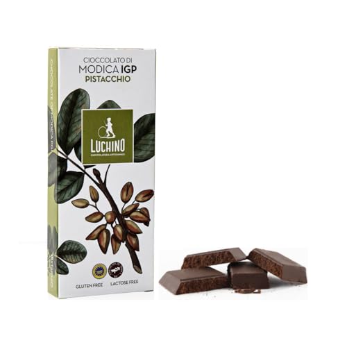 Luchino® | Chocolate Modica Pistacho | Cacao Crudo Procesado Modica IGP | Tableta de Chocolate Sin Lactosa | Chocolate Pistacho - 100 Gr
