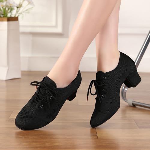 Latin Dance Shoes Women Lace up Ballroom Salsa Tango Practice Teaching,HD01-Black-1.95 Inch,8 US2