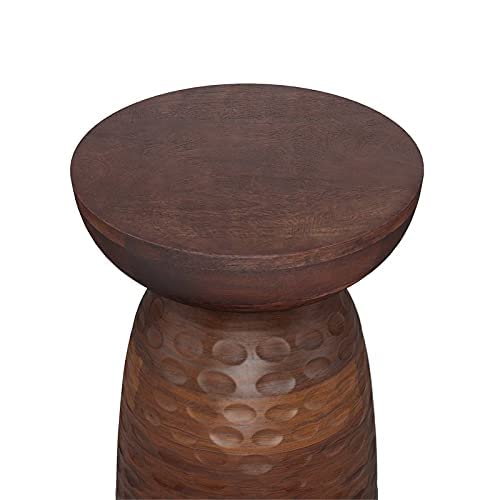 Simplihome Boyd Solid Mango Wood 13 Inch Wide Round Contemporary Wooden Accent Table In Warm Dark Brown, Fully Assembled, For The Living Room And Bedroom #TOP27