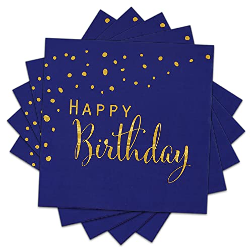 Dylives Happy Birthday Napkins, Blue And Gold Foil Dots Napkins Disposable Paper Napkins For Dinner Picnic Cocktail Birthday Party Supplies Decorations For Boy Man, 6.5 X 6.5 Inch (Pack Of 50) #TOP18
